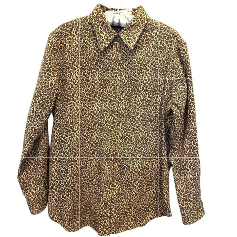KRAZY KAT Leopard Pattern Button Down Shirt, Size Medium.